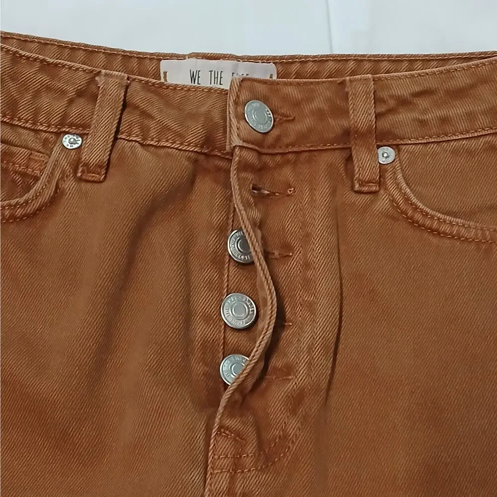 We The Free People Womens Denim Skirt Size 27 Brown Button Front Boho Coastal